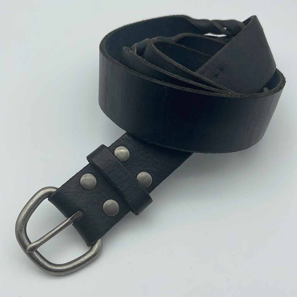 Stamp 10 Black Leather Belt Braided Moto Biker Goth Sz L